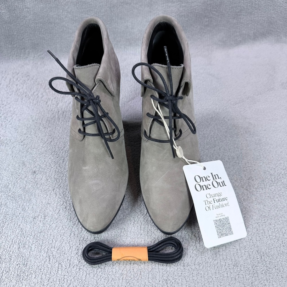 Tod's Womens 38.5 Grey Nubuck Leather Lace Up Wedge Ankle Booties Made In Italy